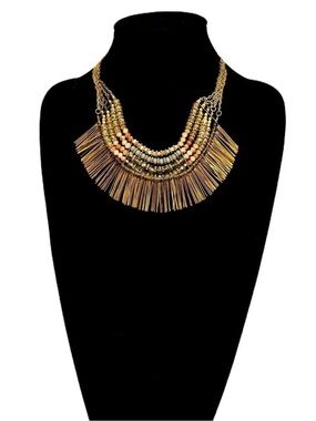 Beaded Iridescent Fringe Statement Necklace NWT